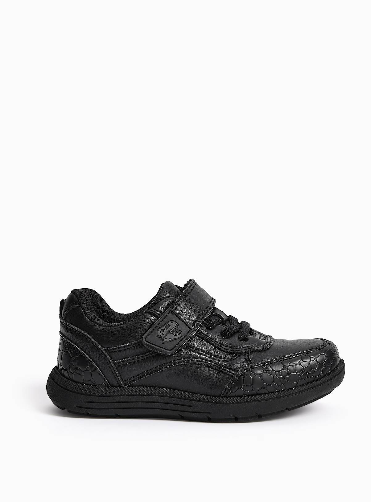 Black PU Dino Motif School Trainers 13 Infant - Image 3