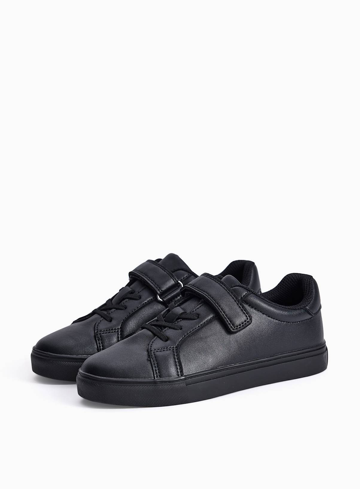 Black Faux Leather Cupsole Trainers 10 Infant - Image 1