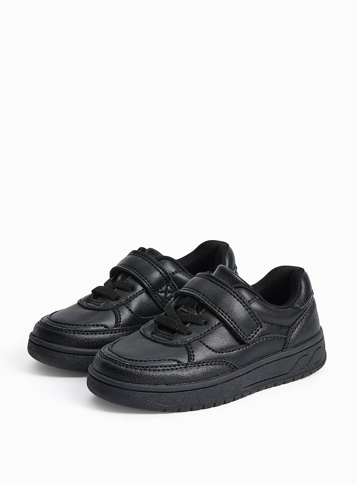 Black Coated Leather Dual Fit Trainers 10 Infant - Image 1