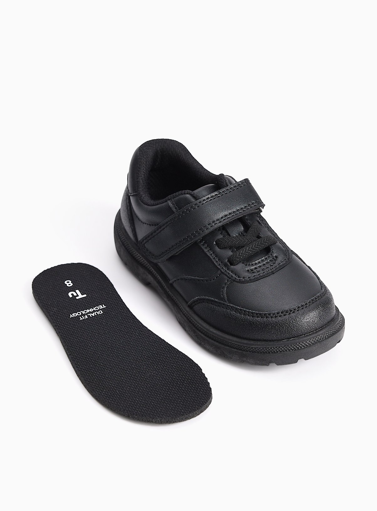 Black Dual Fit PU Elastic Lace Trainers 9 Infant - Image 3 thumbnail