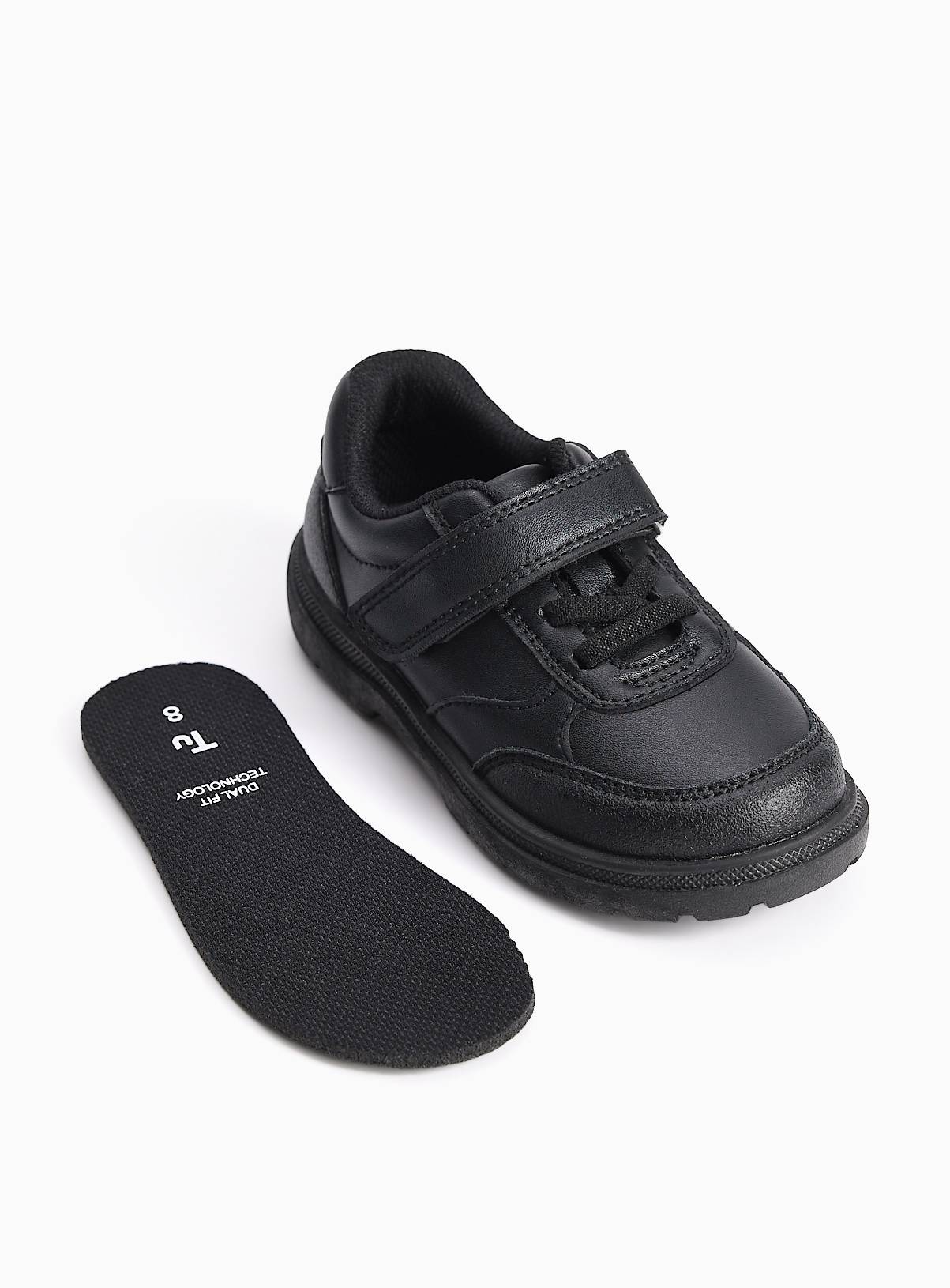 Black Dual Fit PU Elastic Lace Trainers 9 Infant - Image 3