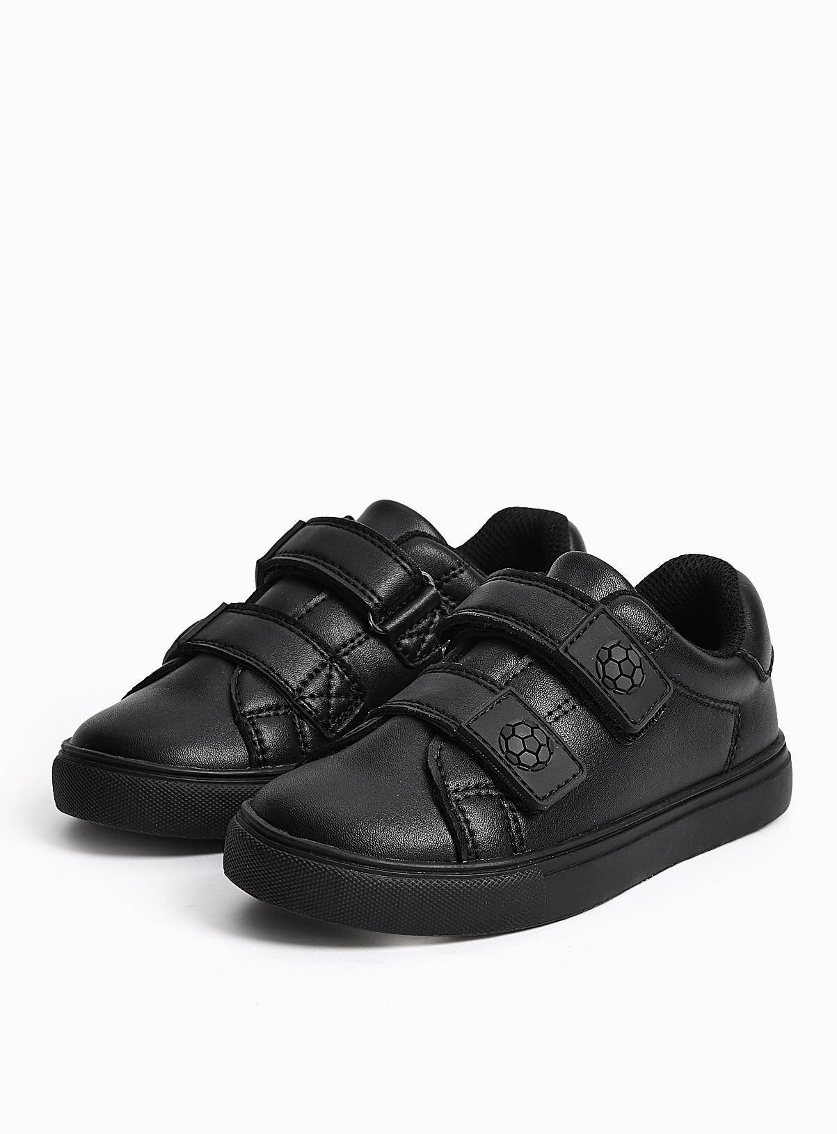 Black Football Detail Faux Leather Cupsole School Trainers 9 Infant - Image 1