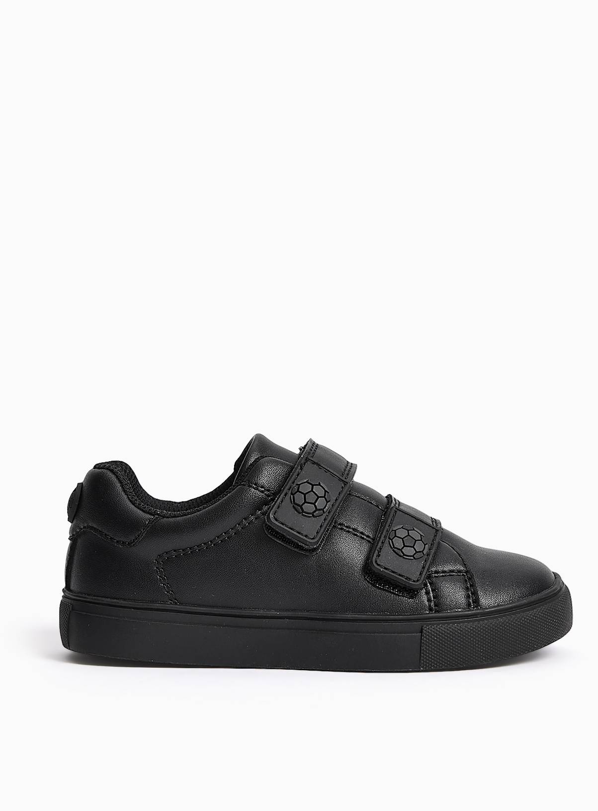 Black Football Detail Faux Leather Cupsole School Trainers 9 Infant - Image 3