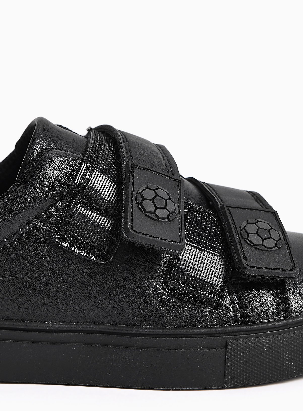 Black Football Detail Faux Leather Cupsole School Trainers 9 Infant - Image 4 thumbnail