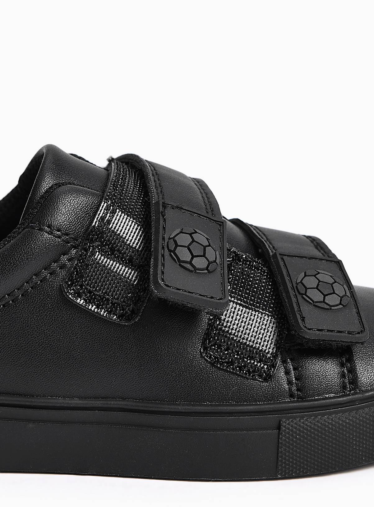 Black Football Detail Faux Leather Cupsole School Trainers 9 Infant - Image 4