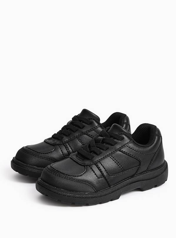 Black Leather Elastic Lace School Shoes 12 Infant