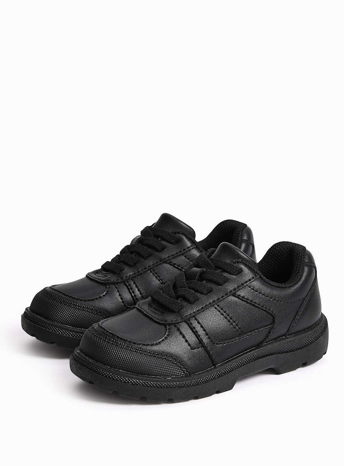 Black Leather Elastic Lace School Shoes 12 Infant - Image 1