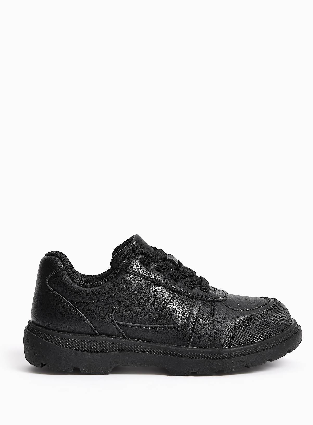 Black Leather Elastic Lace School Shoes 12 Infant - Image 3