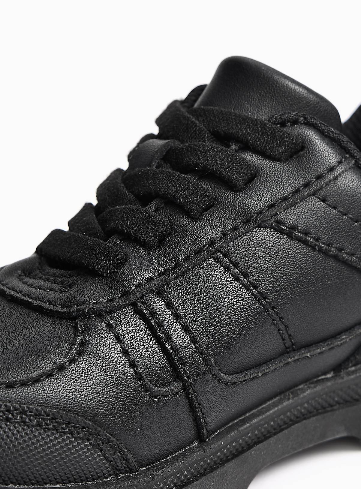 Black Leather Elastic Lace School Shoes 12 Infant - Image 4