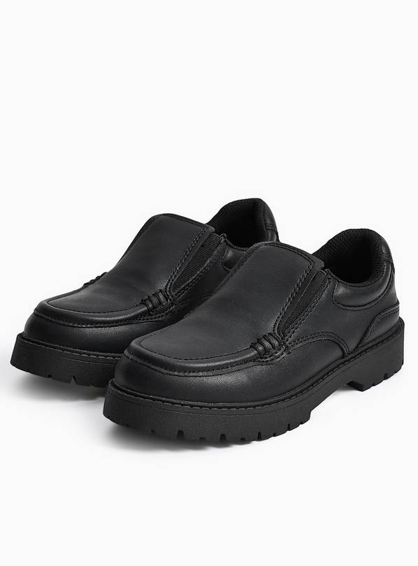 Black Coated Leather Chunky School Loafers 4