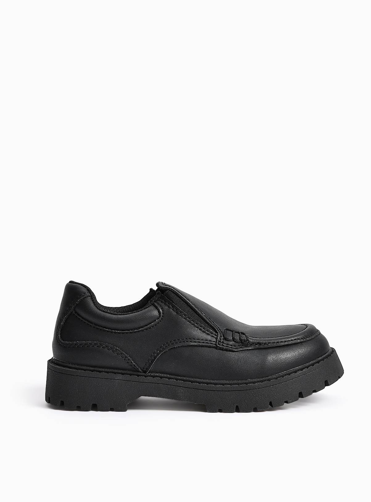 Black Coated Leather Chunky School Loafers 11 Infant - Image 3
