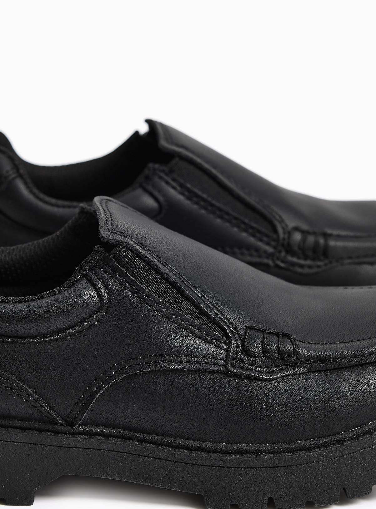 Black Coated Leather Chunky School Loafers 11 Infant - Image 4
