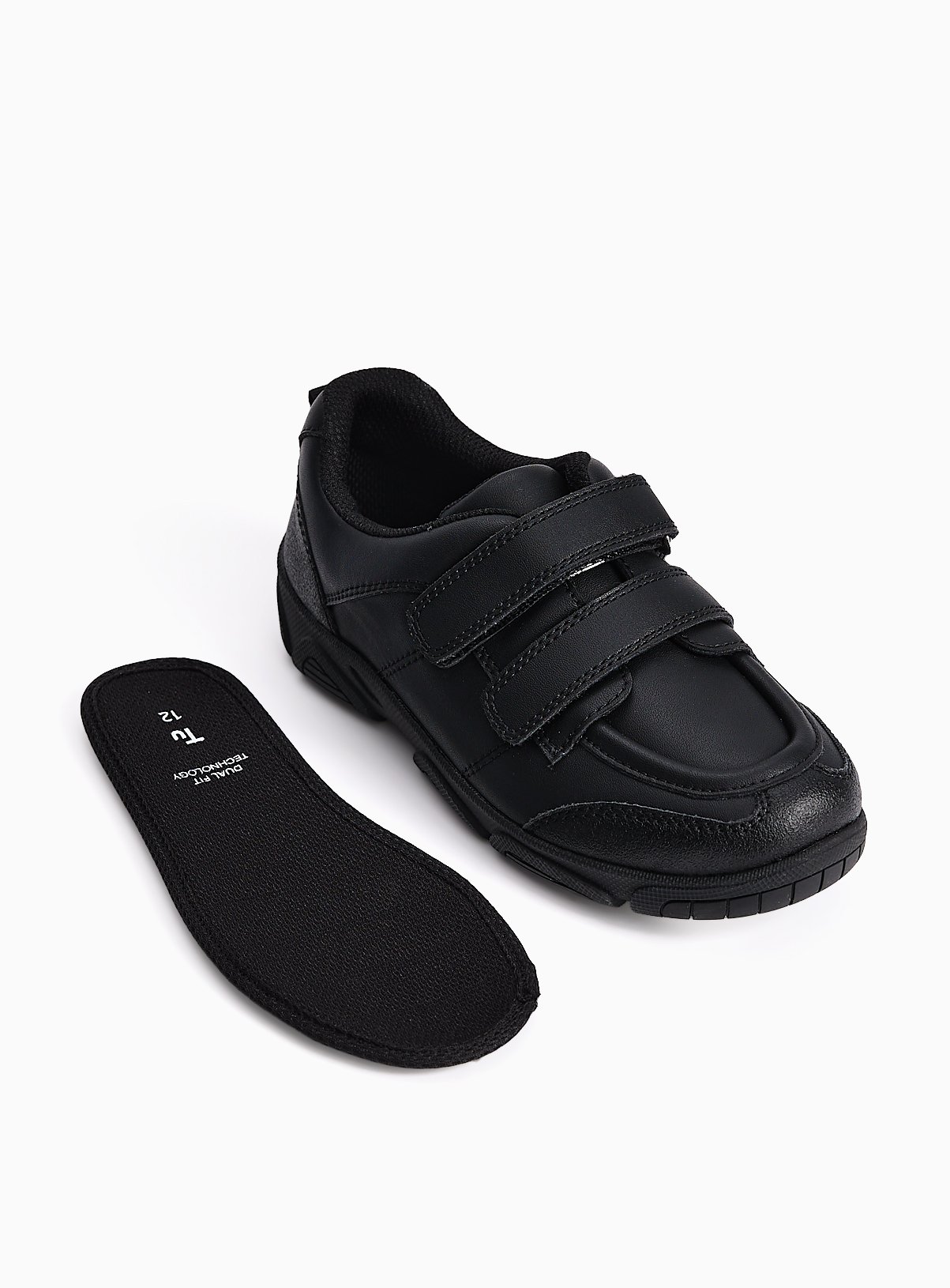 Black Dual Fit Coated Leather Trainers 12 Infant - Image 3 thumbnail