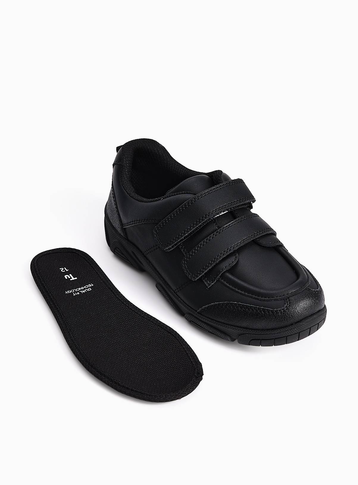 Black Dual Fit Coated Leather Trainers 12 Infant - Image 3