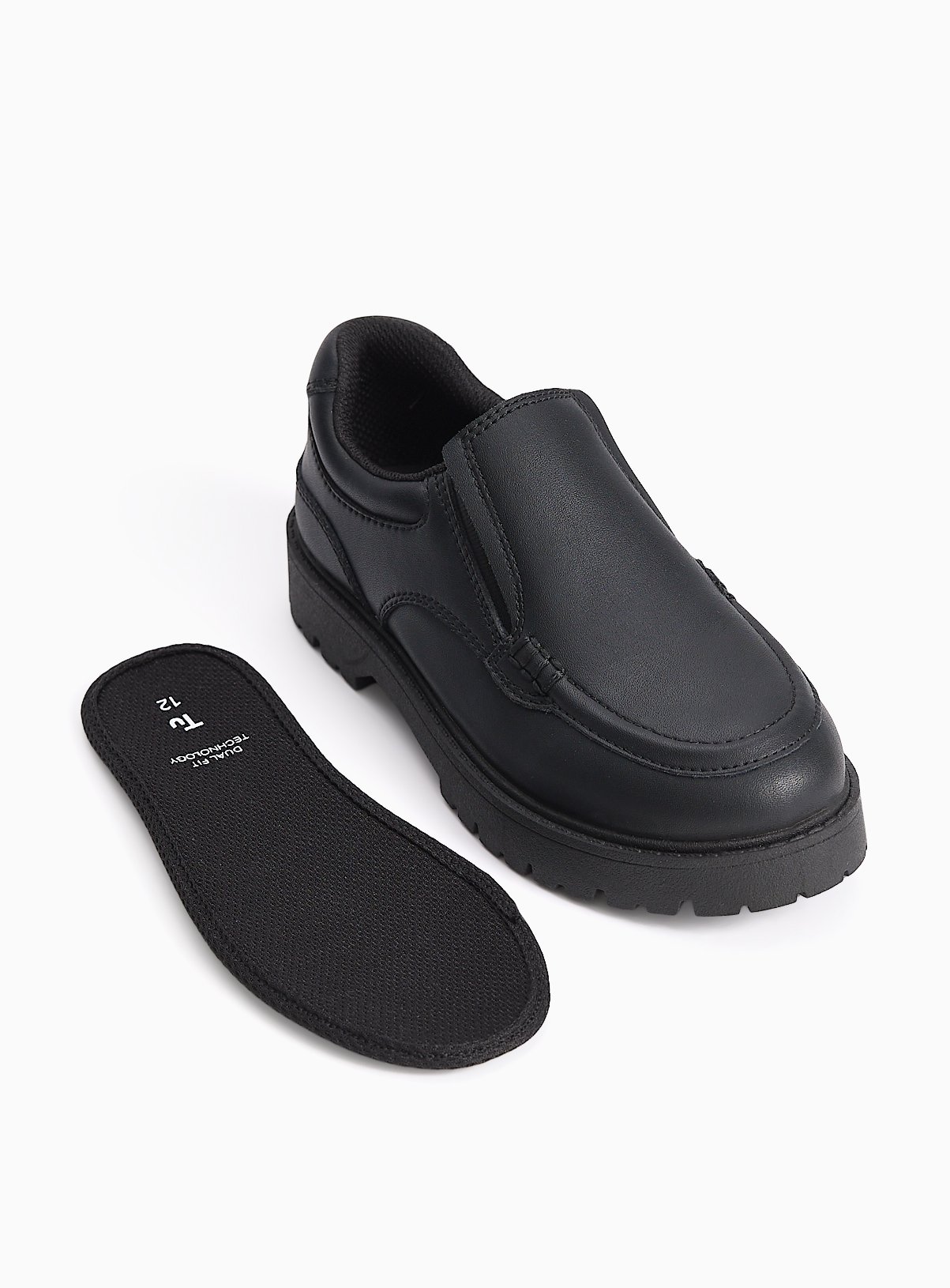 Black Coated Leather Dual Fit Chunky School Loafers 3 - Image 3 thumbnail