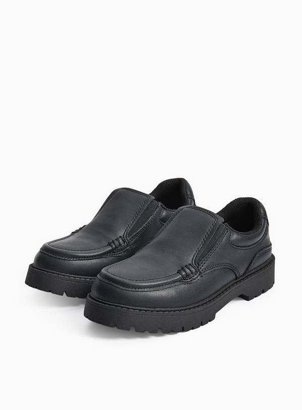 Black Coated Leather Dual Fit Chunky School Loafers 12 Infant