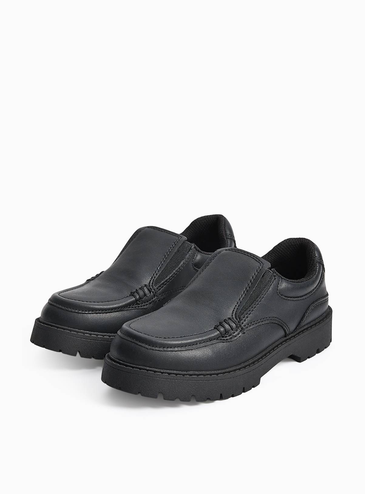 Black Coated Leather Dual Fit Chunky School Loafers 10 Infant - Image 1