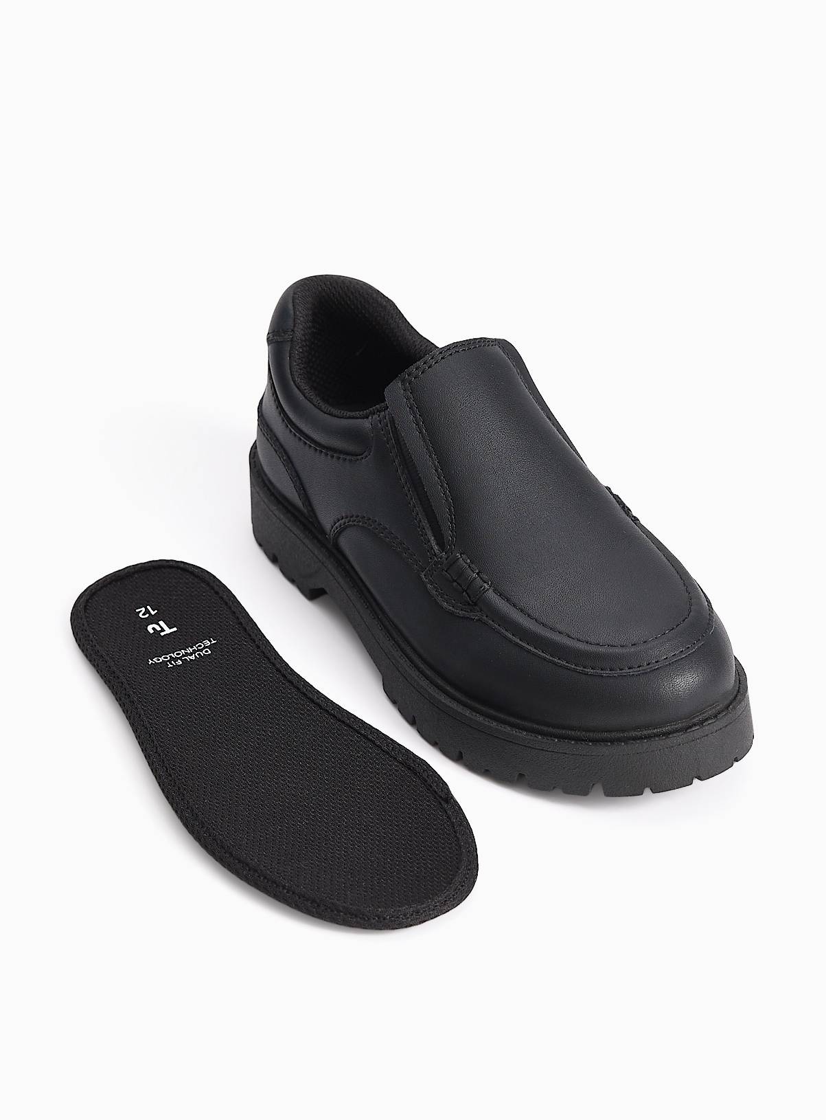 Black Coated Leather Dual Fit Chunky School Loafers 10 Infant - Image 3