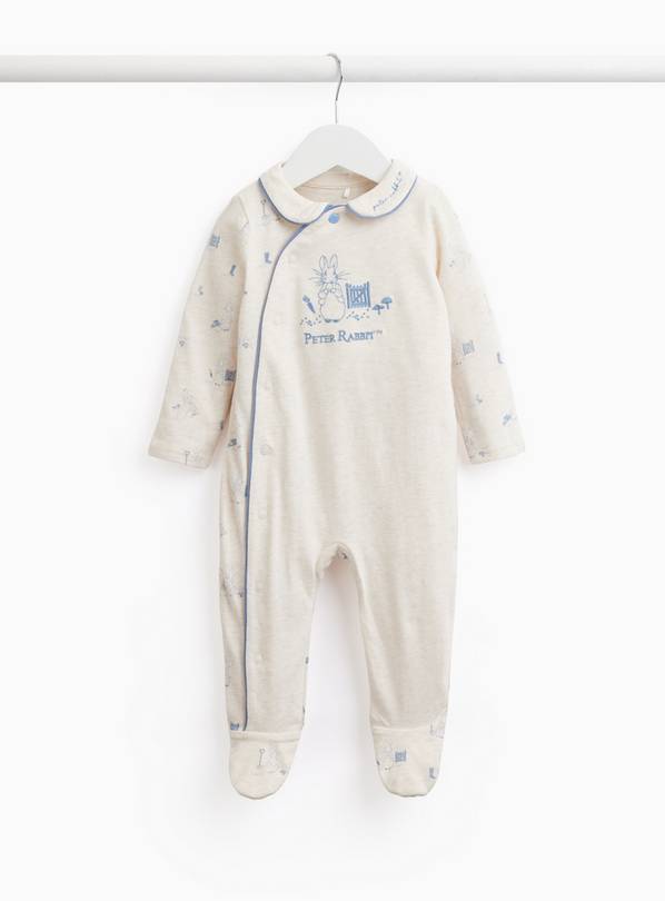 Oatmeal Peter Rabbit Print Collared Sleepsuit Newborn