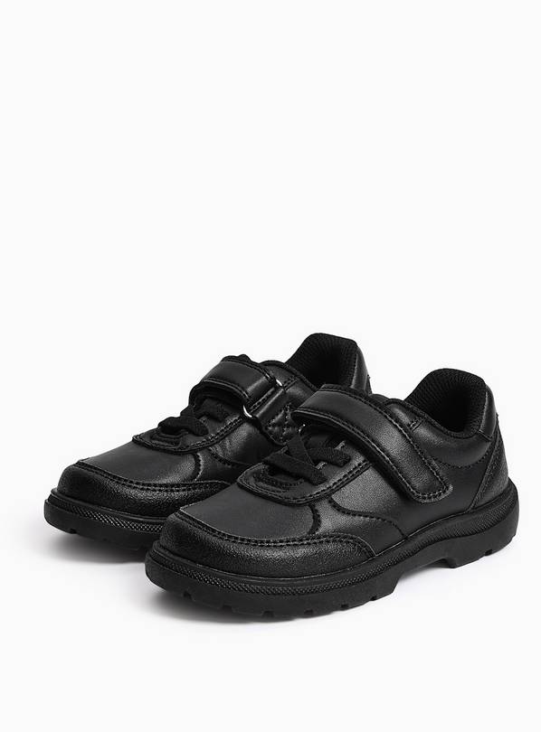 Black Faux Leather Elastic Lace School Shoes 12 Infant