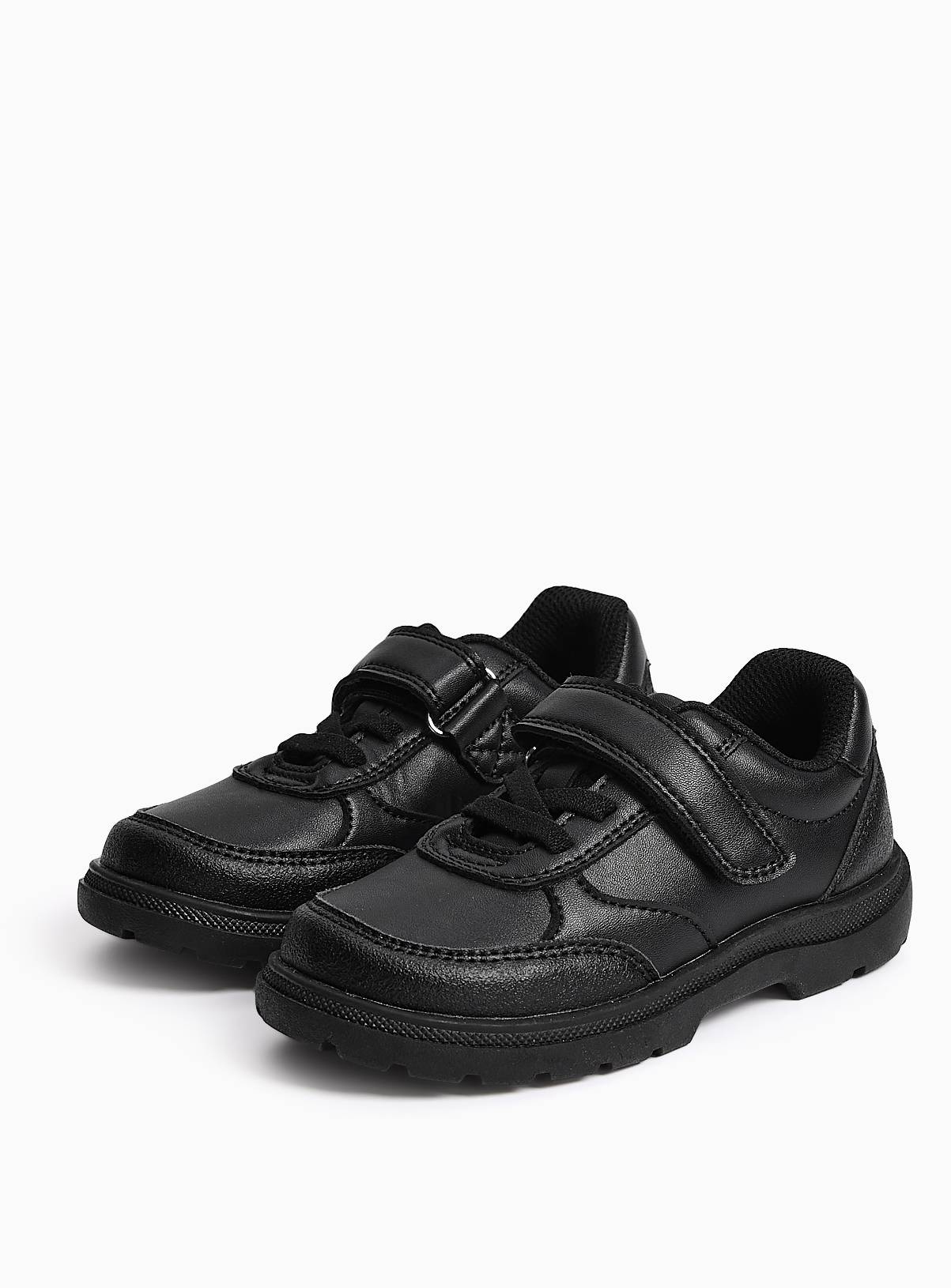 Black Faux Leather Elastic Lace School Shoes 12 Infant - Image 1