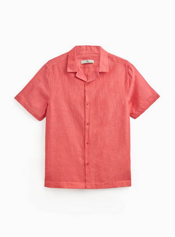 Red Linen Blend Revere Shirt L