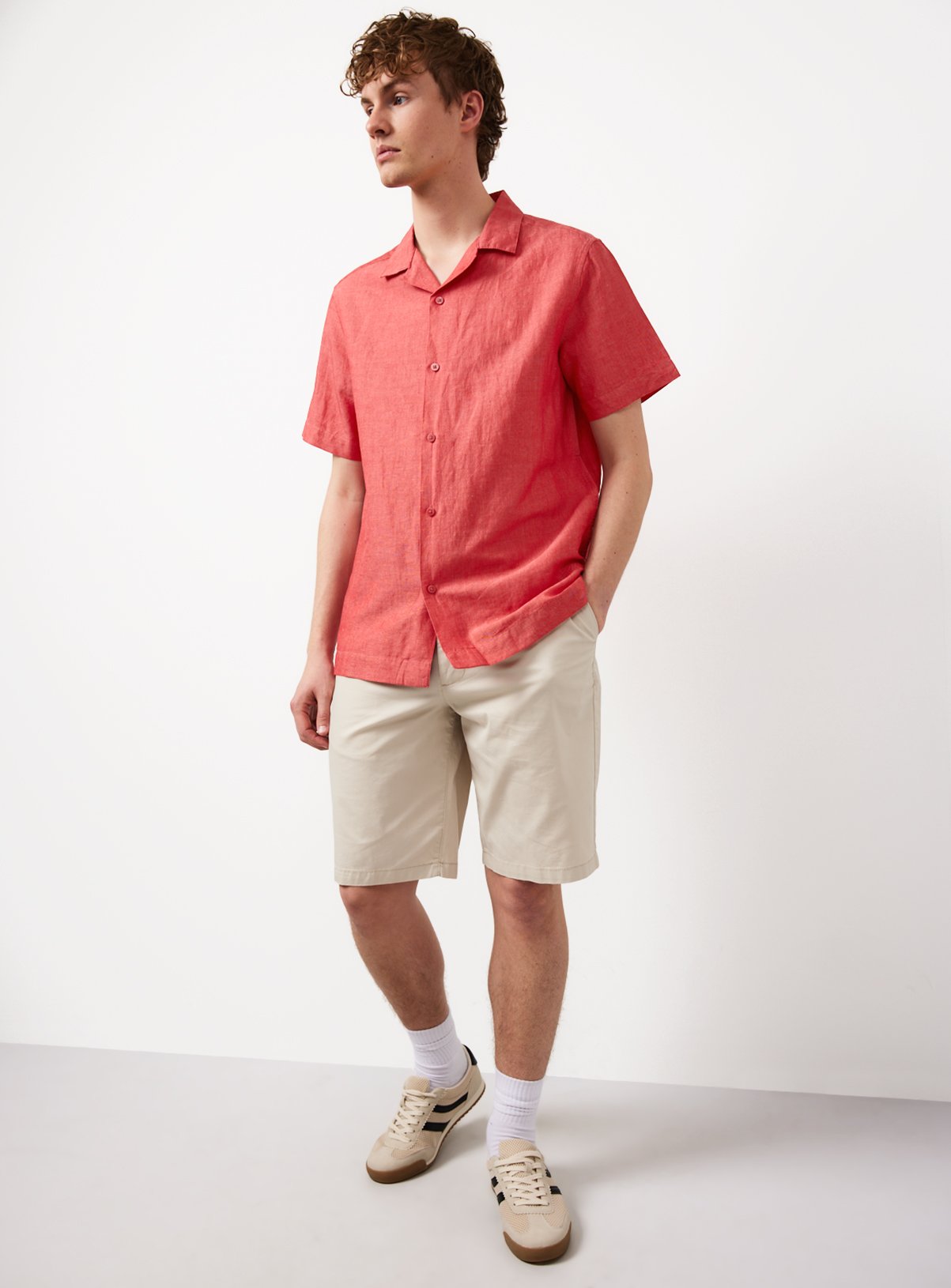 Red Linen Blend Revere Shirt M - Image 2 thumbnail