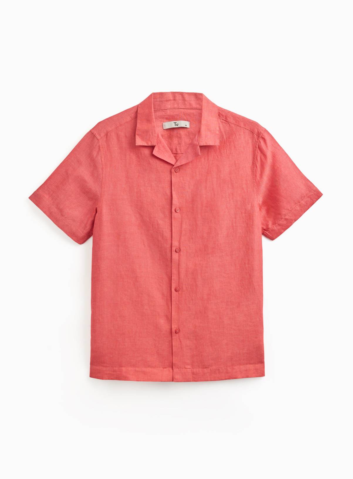 Red Linen Blend Revere Shirt M - Image 3