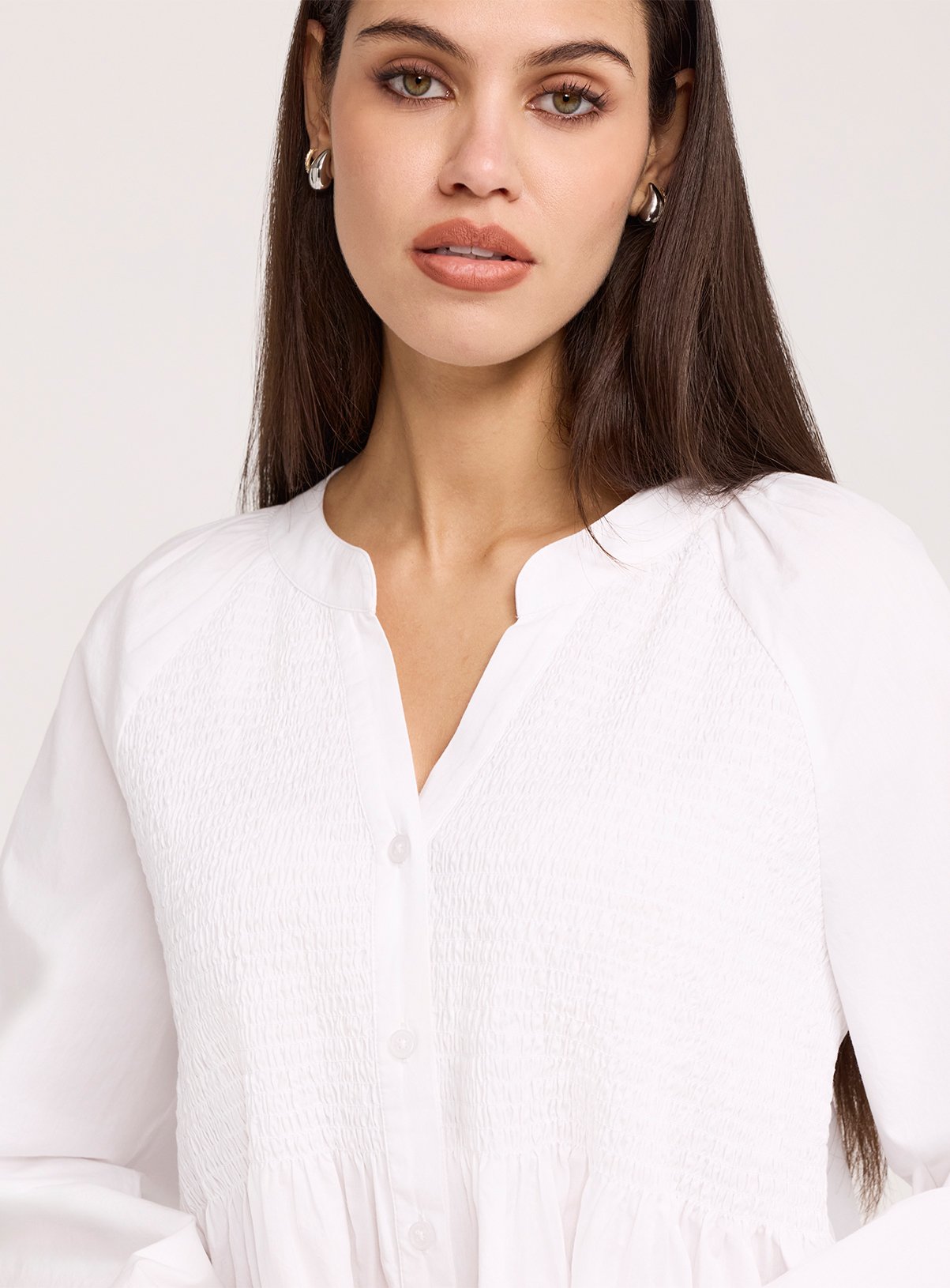 FINERY Martha Loose Fit Button Up Peplum Blouse White 20 - Image 2 thumbnail