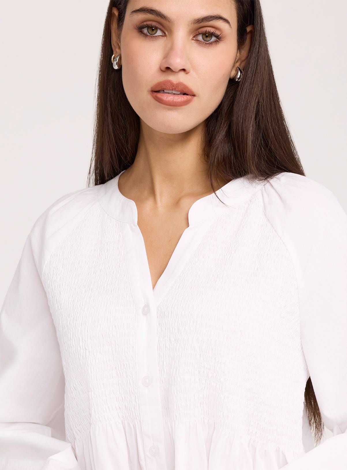 FINERY Martha Loose Fit Button Up Peplum Blouse White 20 - Image 2