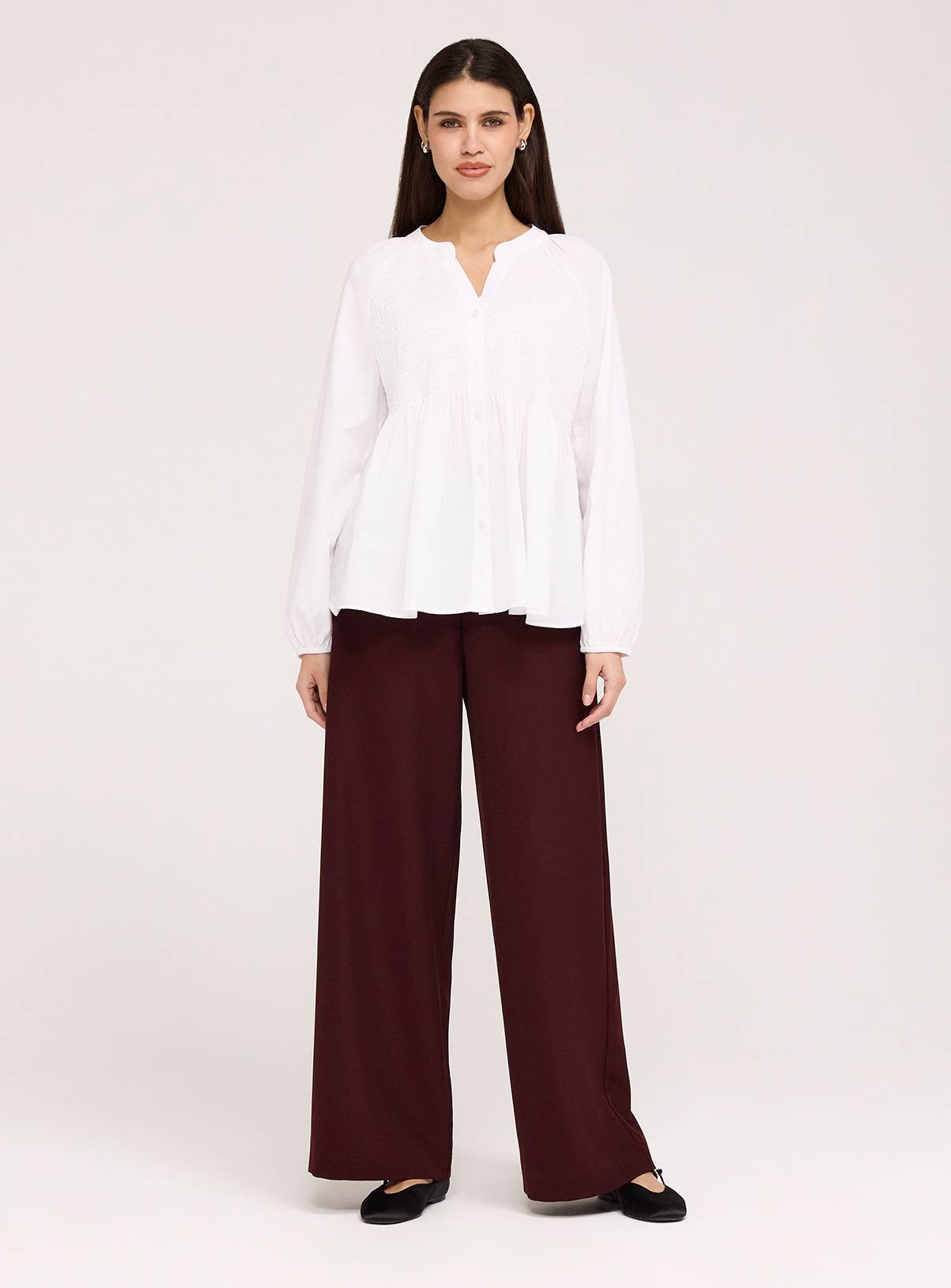 FINERY Martha Loose Fit Button Up Peplum Blouse White 20 - Image 4