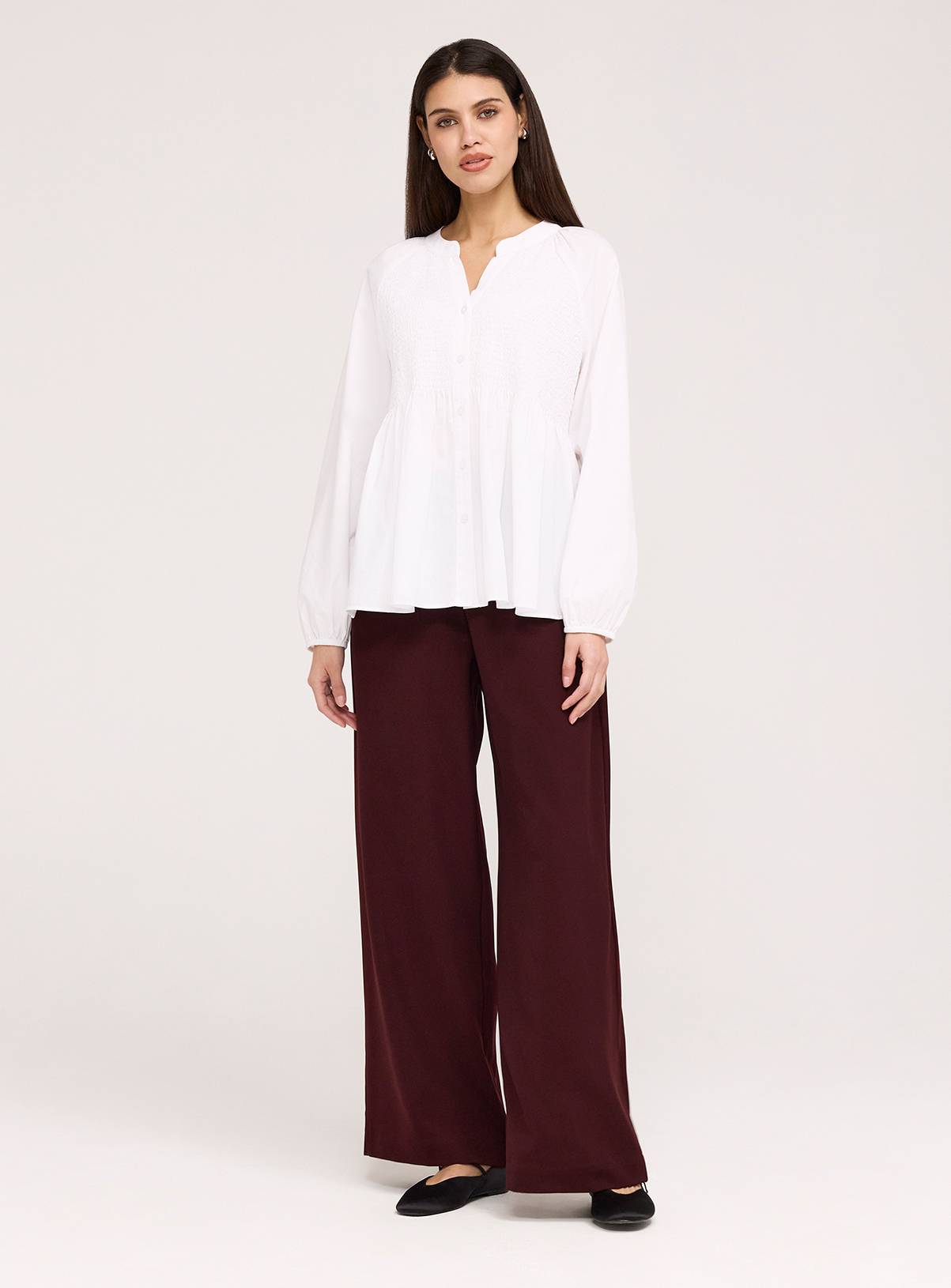 FINERY Martha Loose Fit Button Up Peplum Blouse White 20 - Image 5