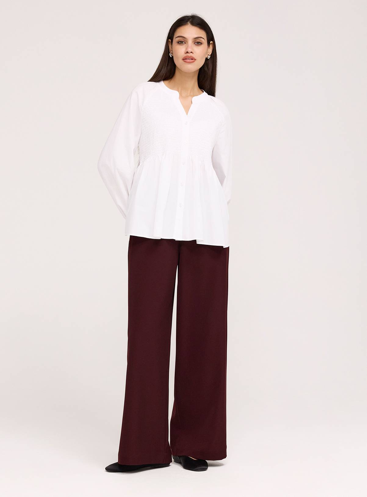 FINERY Martha Loose Fit Button Up Peplum Blouse White 20 - Image 6