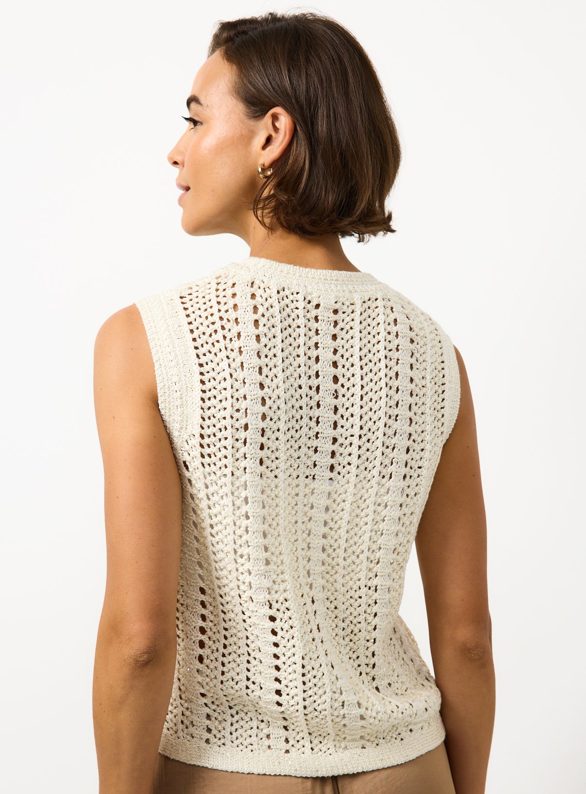 Cream Sequin Detail Knitted Vest S - Image 4 thumbnail