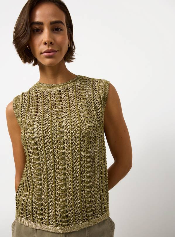 Khaki Sequin Detail Knitted Vest XL