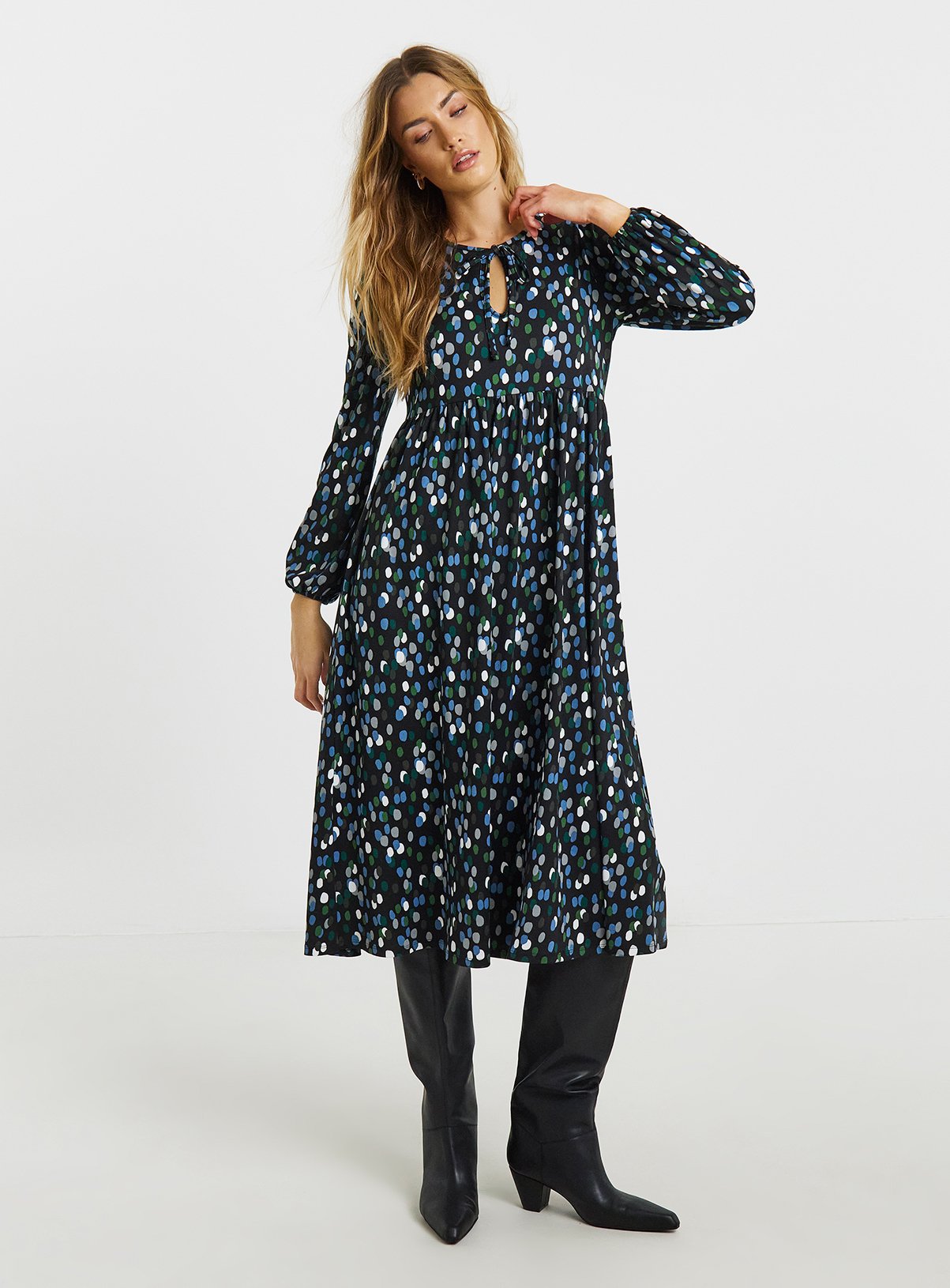SIMPLY BE Supersoft Tie Neck Midi Dress