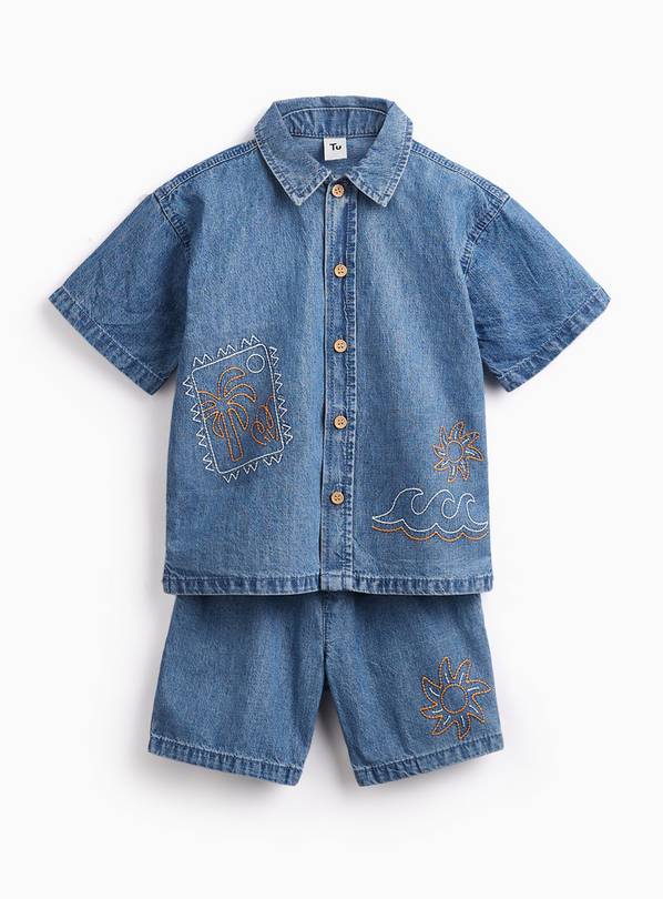 Blue Denim Short Sleeve Shirt & Shorts Set 4-5 years
