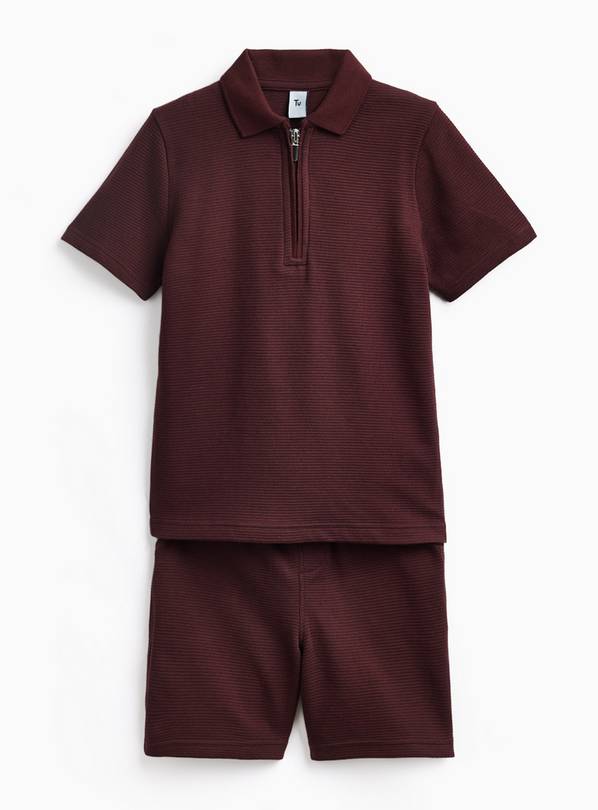 Burgundy Textured Polo & Shorts Set 8 years