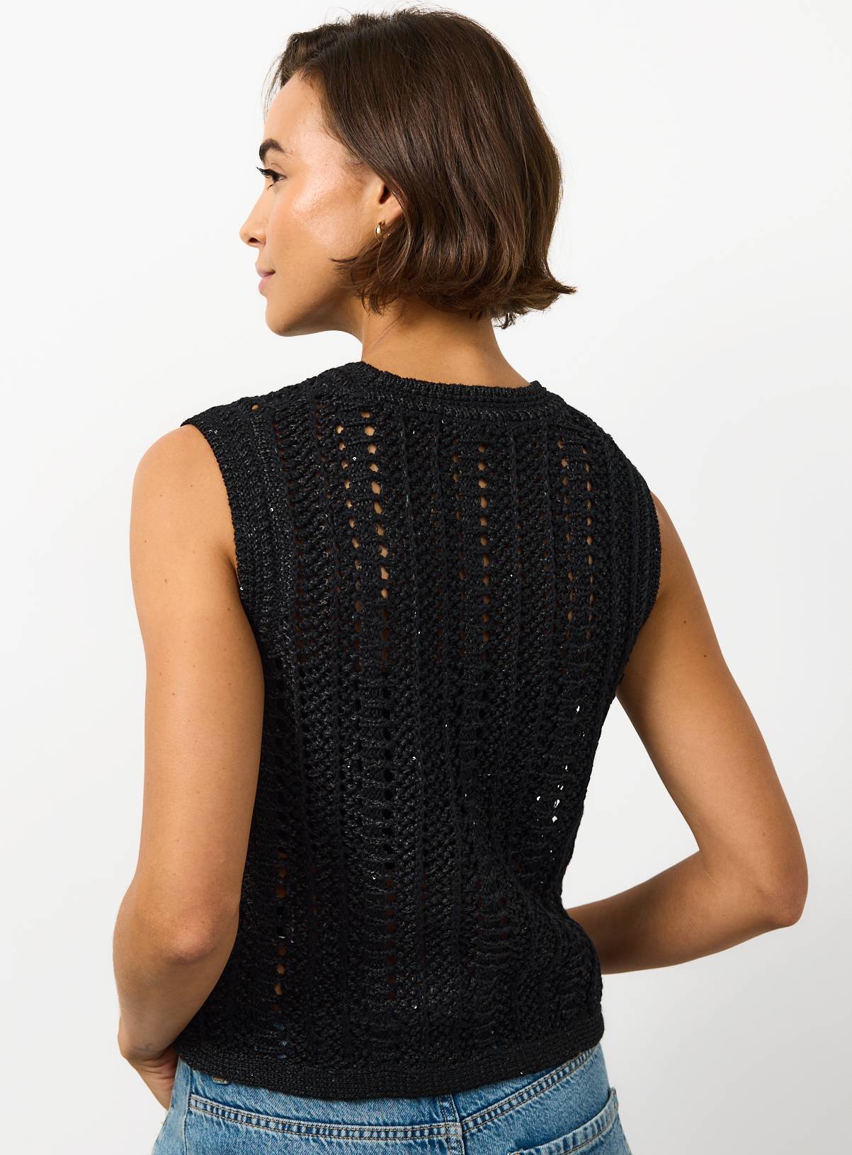 Black Sequin Detail Knitted Vest XS - Image 4
