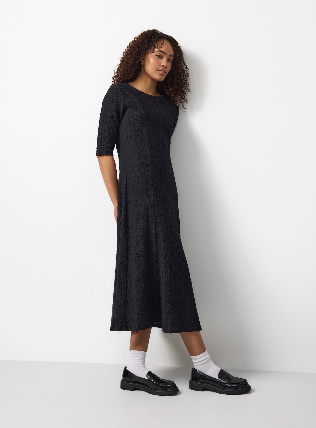 Black Textured Smock Dress 12 - Image 3 thumbnail