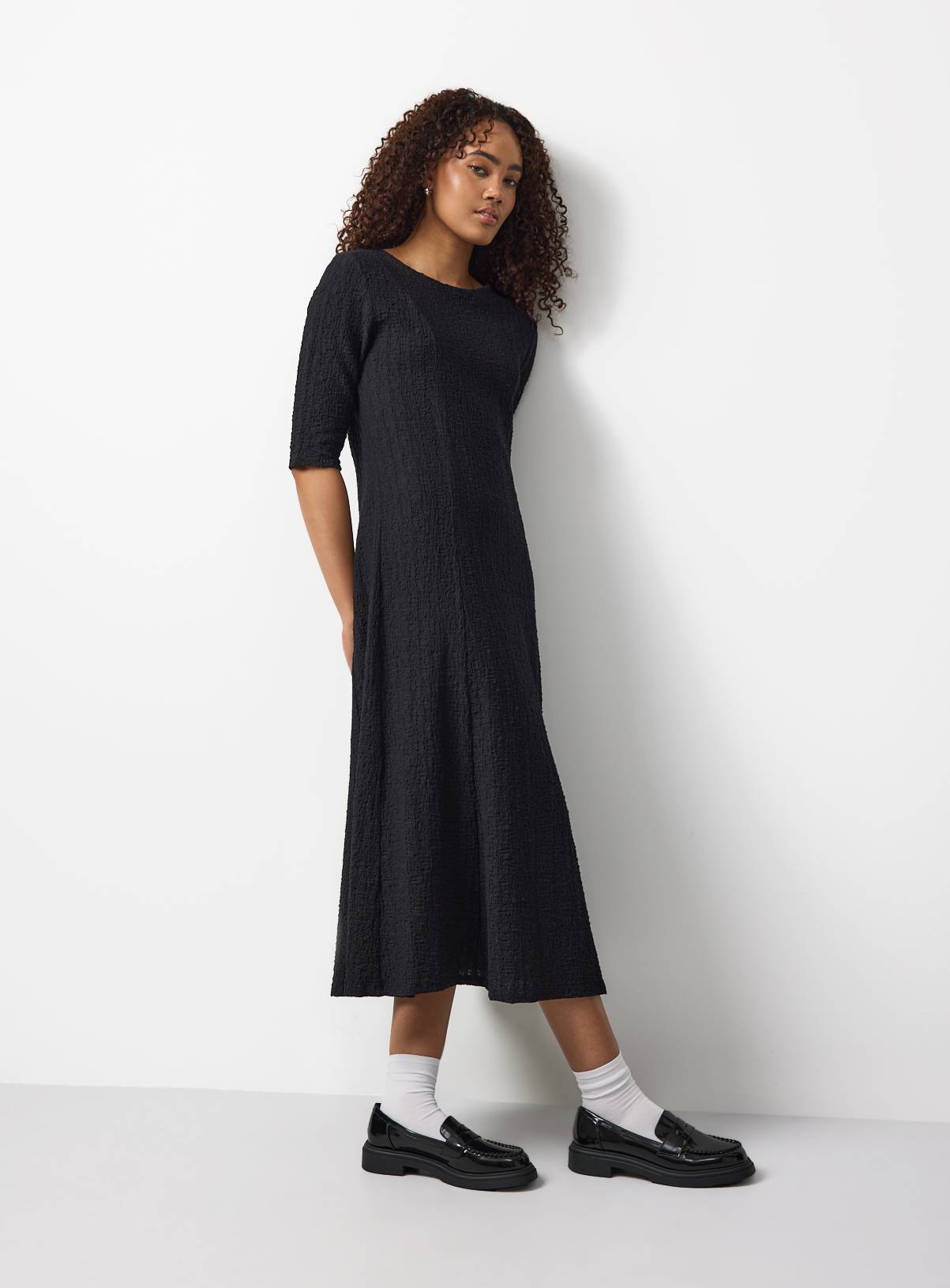 Black Textured Smock Dress 12 - Image 3