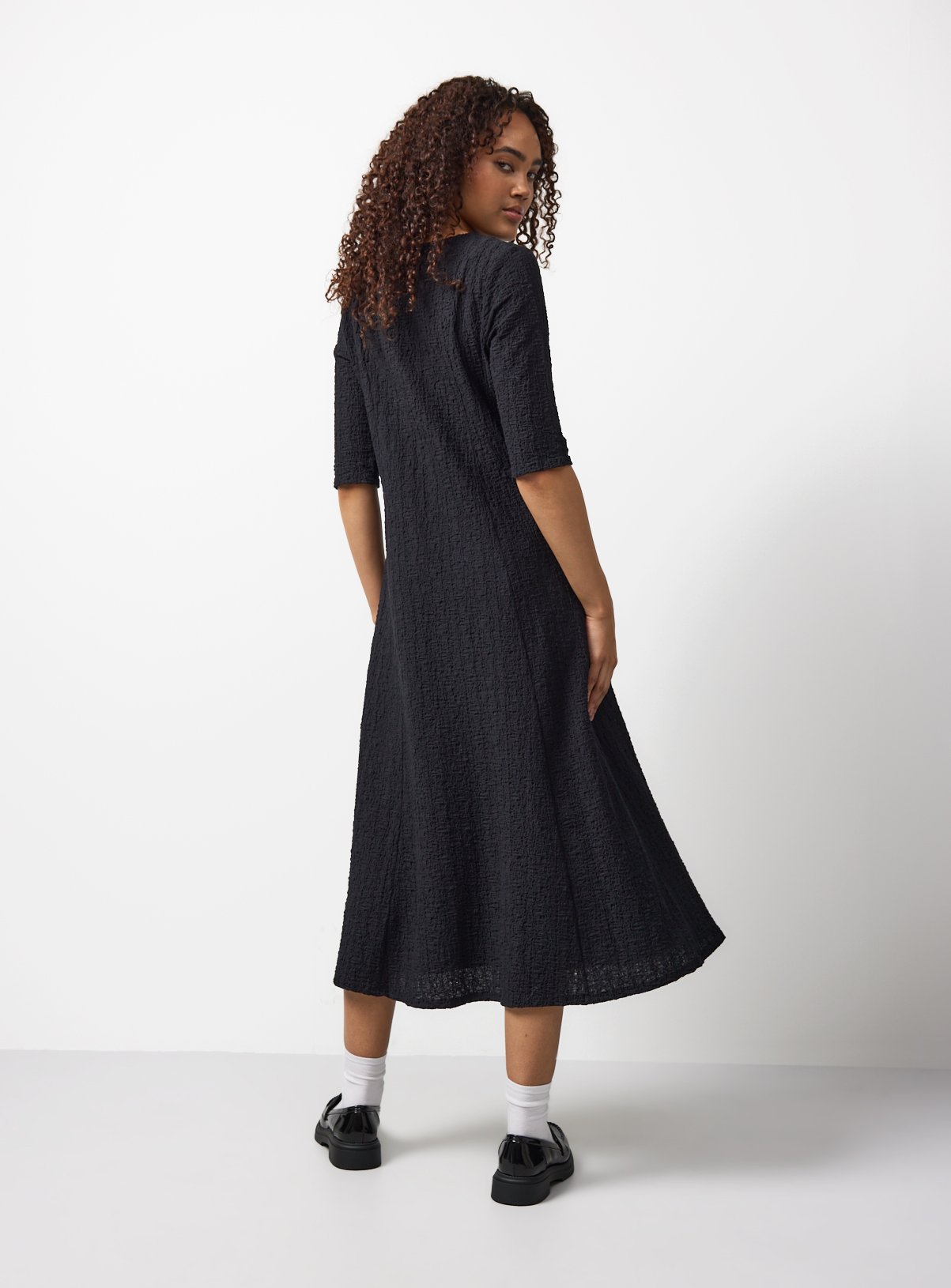 Black Textured Smock Dress 12 - Image 4 thumbnail