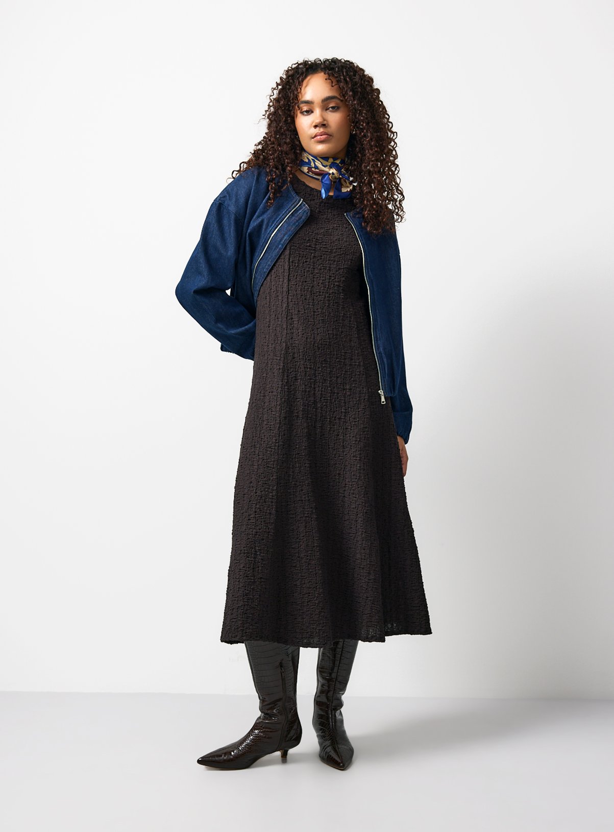 Brown Textured Smock Dress 6 - Image 3 thumbnail