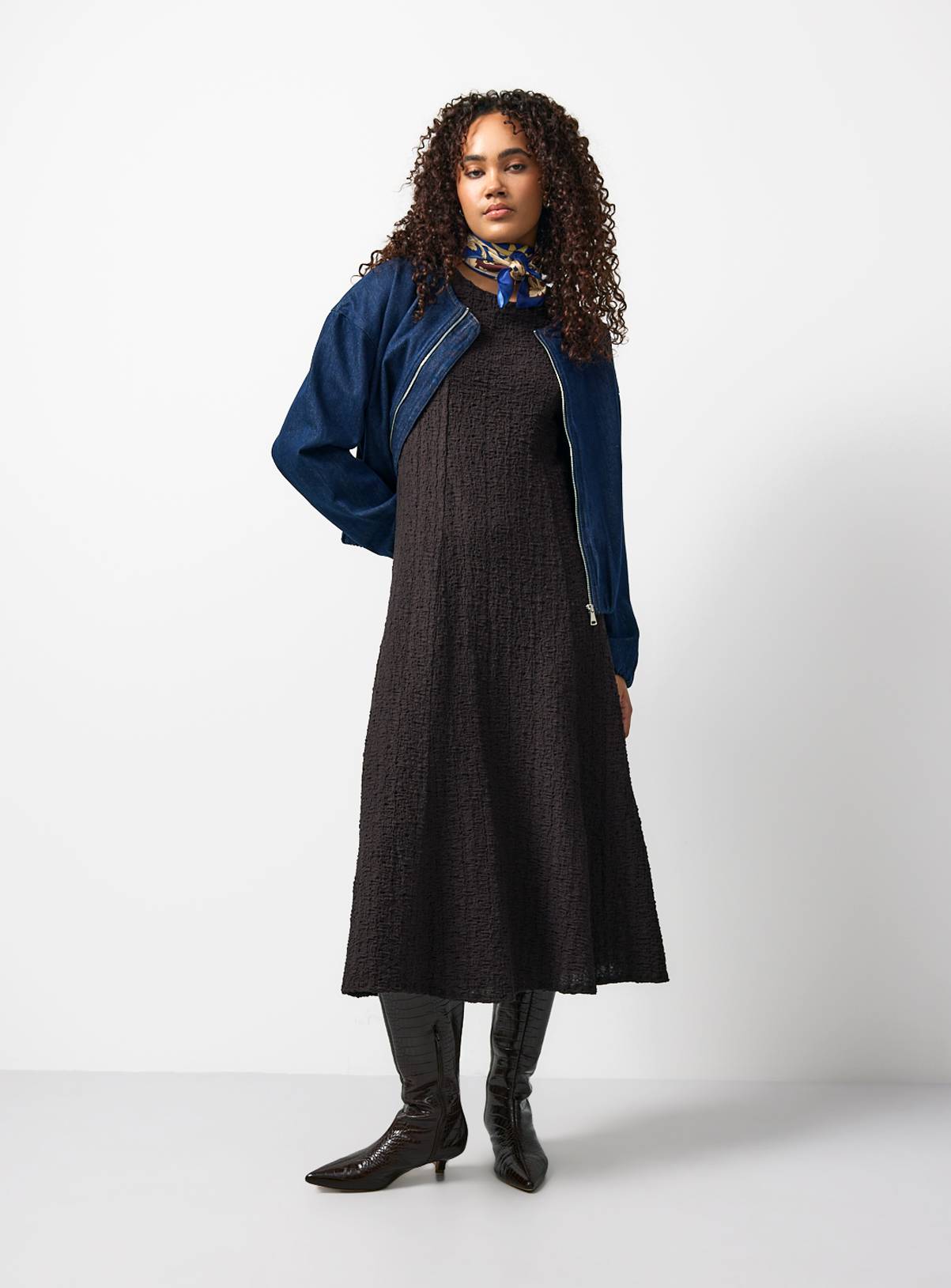 Brown Textured Smock Dress 6 - Image 3