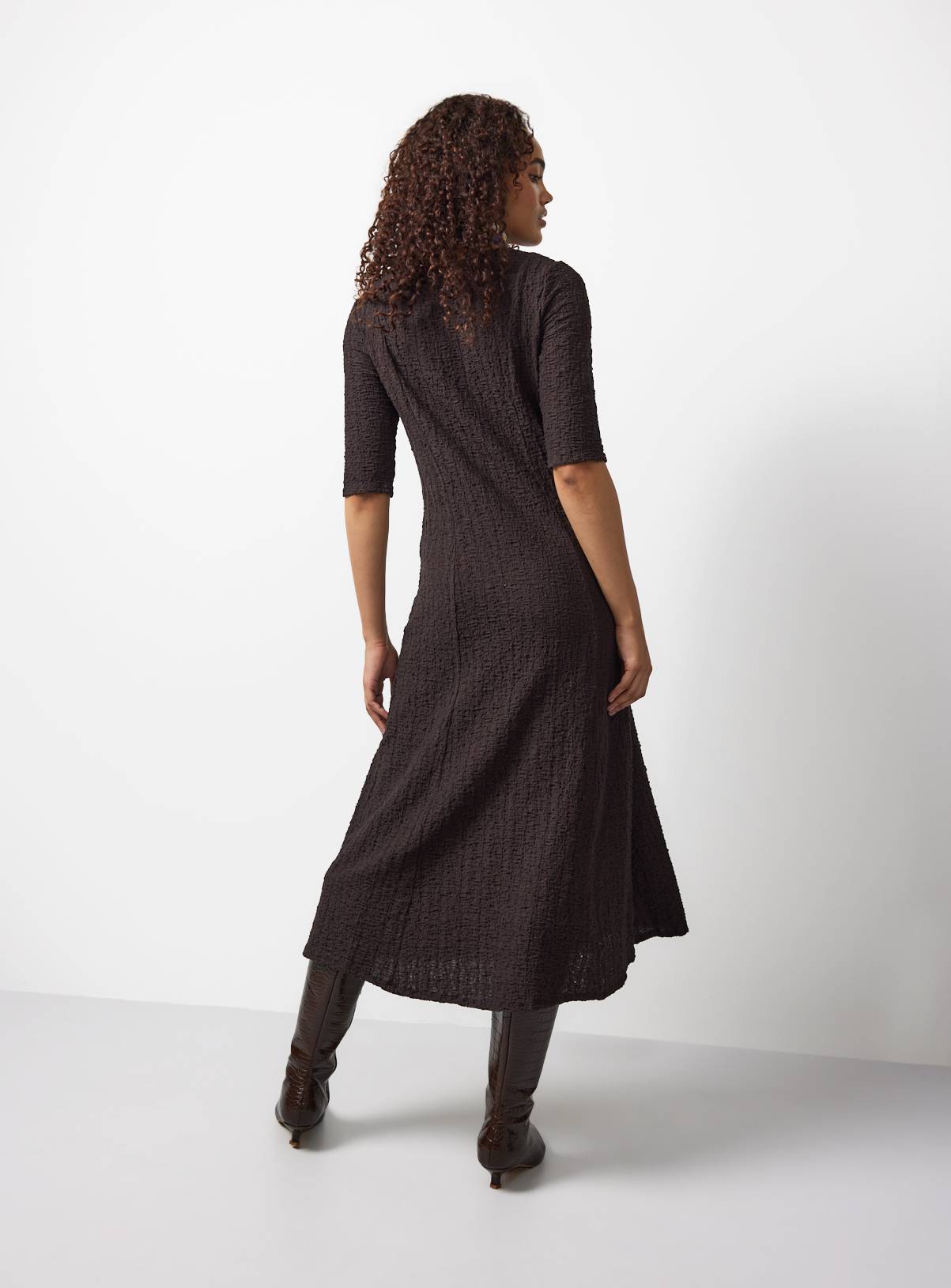 Brown Textured Smock Dress 6 - Image 4