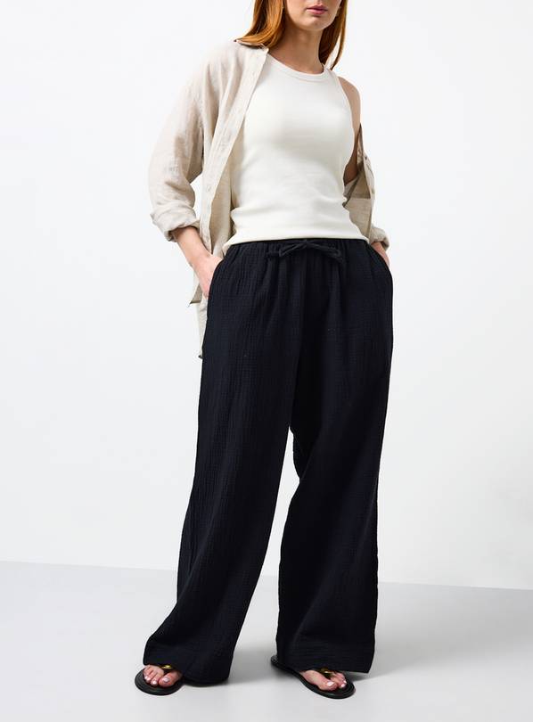 Black Double Cloth Wide Leg Trousers 18