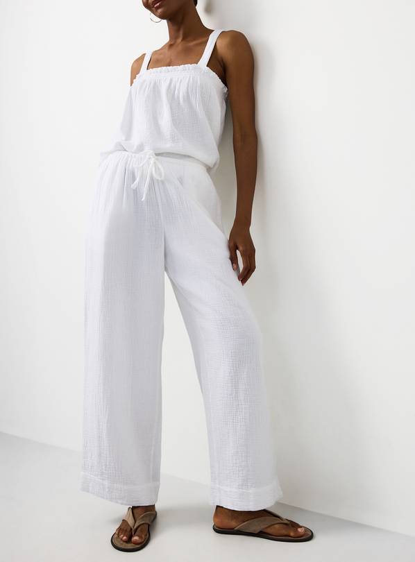 White Double Cloth Wide Leg Trousers 14