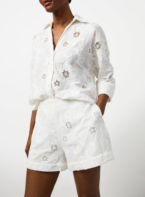 White Lace Broderie Detail Tailored Shorts 20