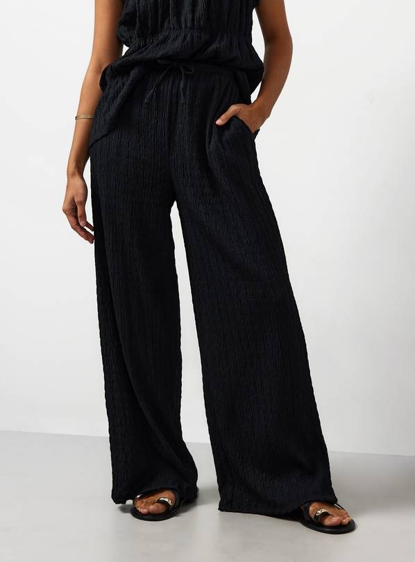 Black Wide Leg Textured Trousers 12