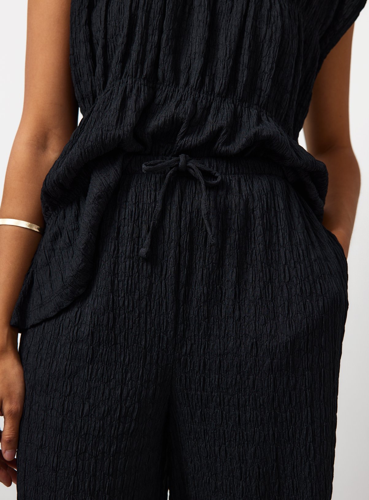 Black Wide Leg Textured Trousers 12 - Image 3 thumbnail